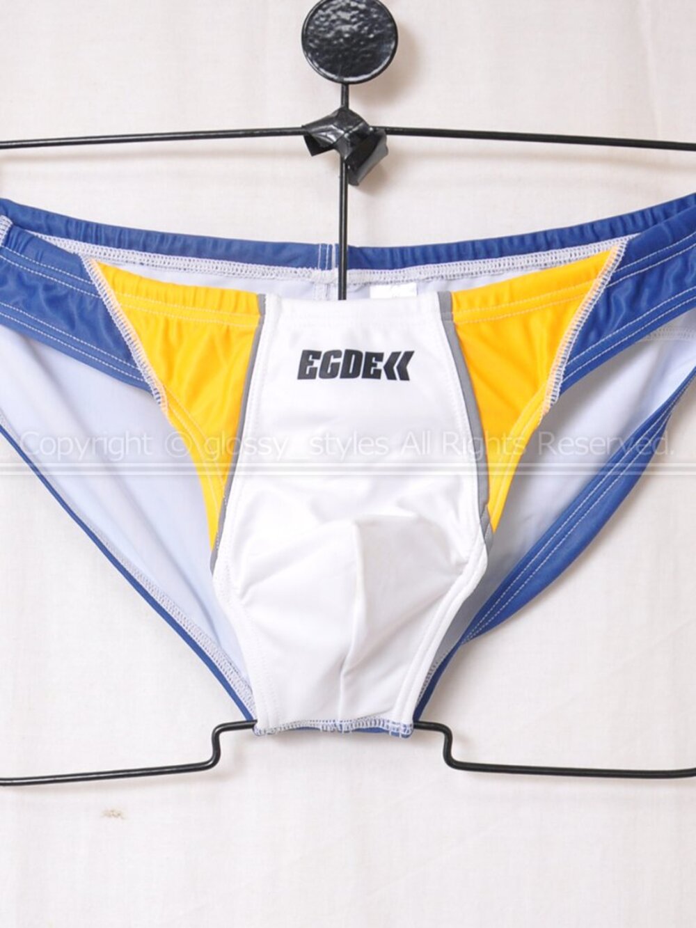 NIB JAPANESE EGDE "PX-II" SWIM BRIEF, WHITE w/ BLUE REAR ~1.5", JASPO SIZE "XL"